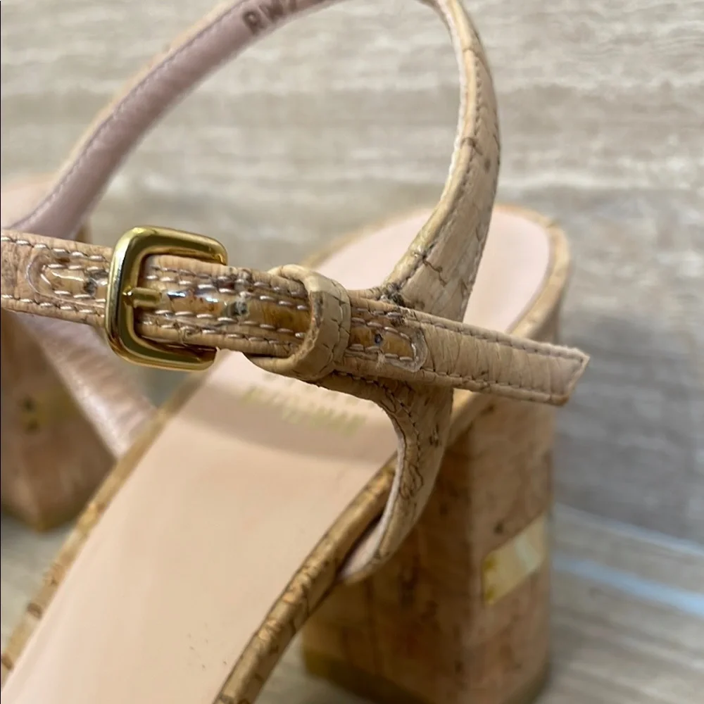 STUART WEITZMAN UGC Women’s Size 9.5 Tan Cork Block Heel Sandals Buckle - Picture 7 of 17